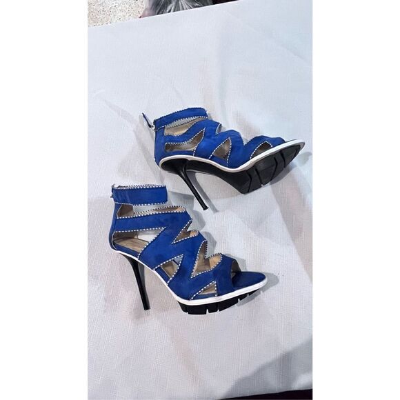 GX By Gwen Stefani Women's Yori Strappy Suede Platform Sandals Heels Blue Size 7 - Picture 6 of 15